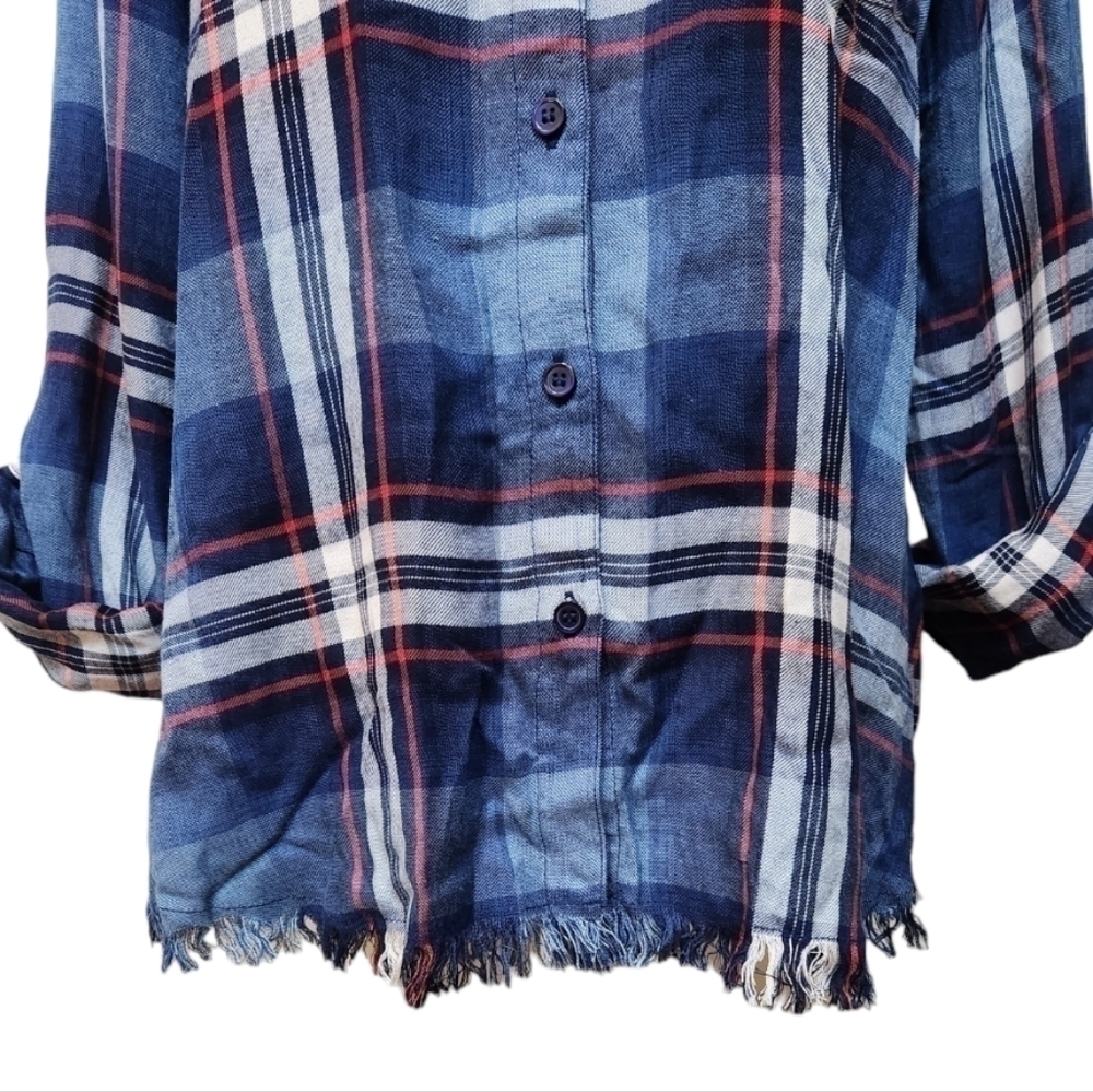 Dylan Women's Blue Red and White Plaid Button Down Shirt, Large - Picture 6 of 10